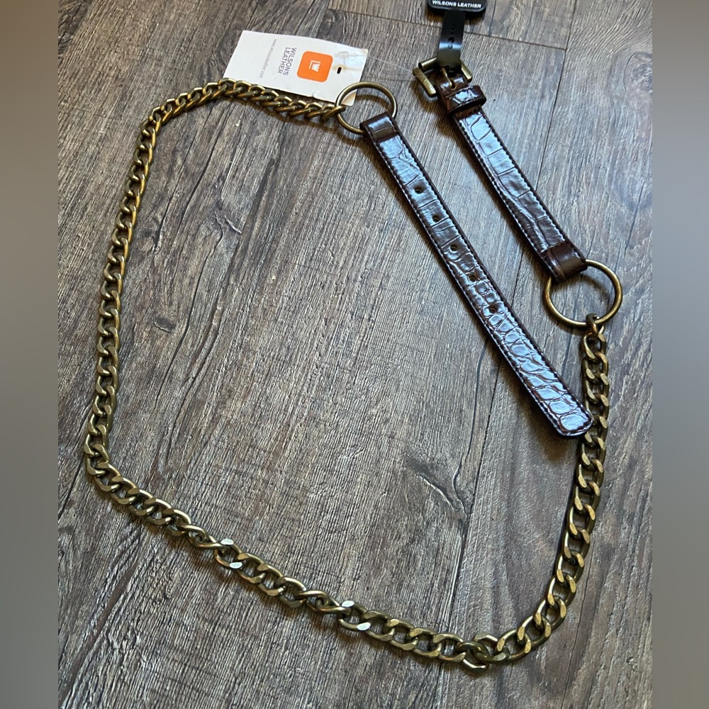Wilsons Brown & Gold Leather/Chain Belt Size L